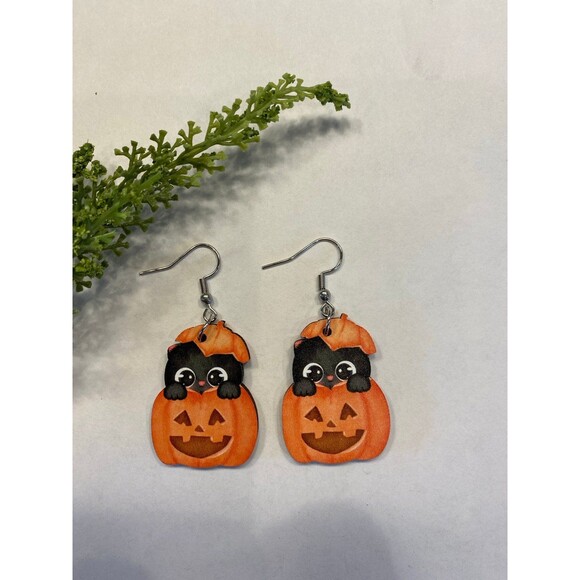 Jewelry - Halloween Earrings Pumpkins Black Cat Dangle Trick or Treat‎ Witch Scary Bats